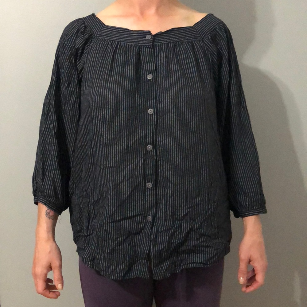 Sweet Mustard Smock Blouse Black with Gray Stripes